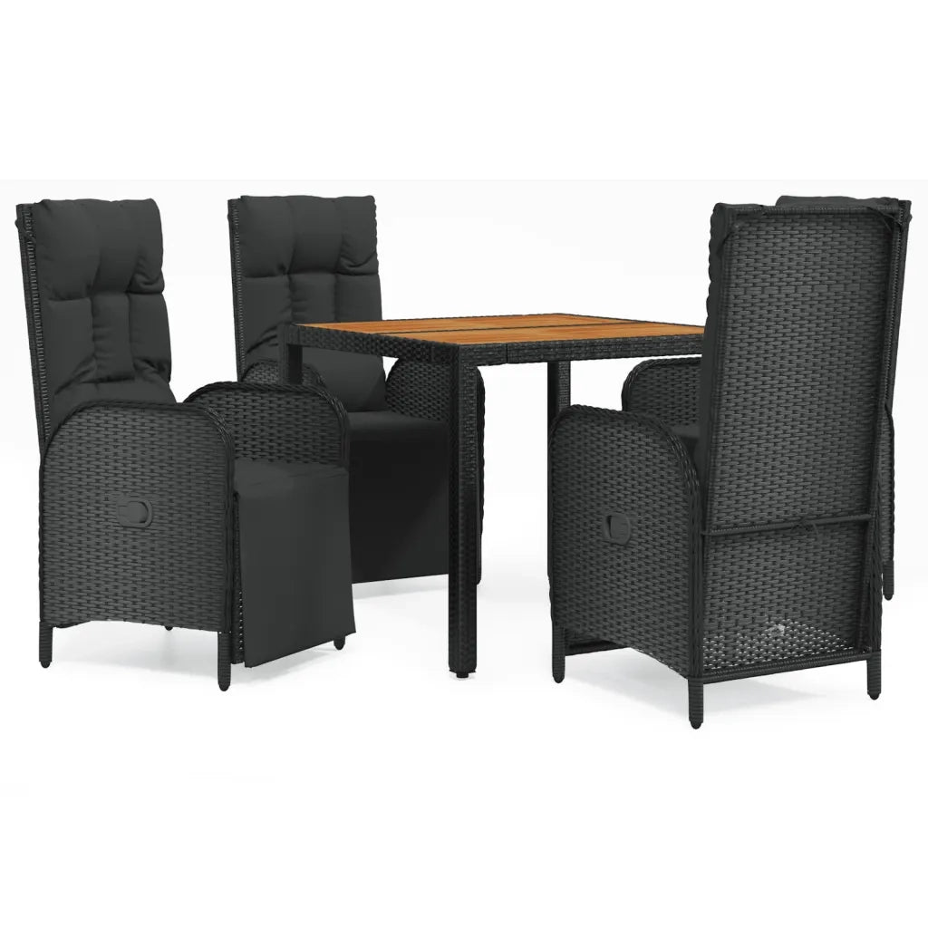 Set da Pranzo da Giardino 5 pz Nero con Cuscini in Polyrattan 3185075
