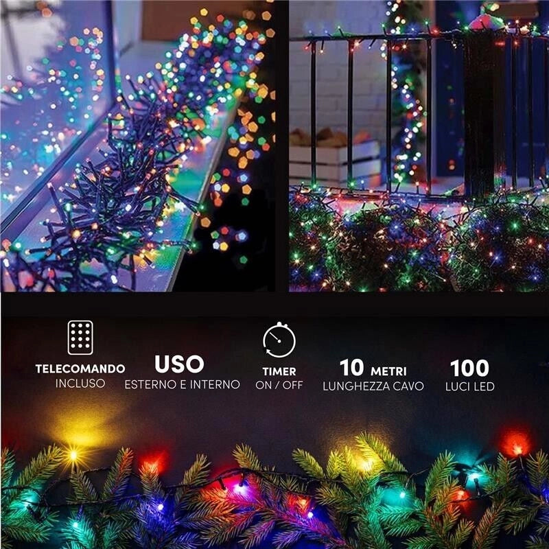 HIGH TECH FILO CATENA DA 100 LED 10 METRI MULTICOLOR CON TELECOMANDO