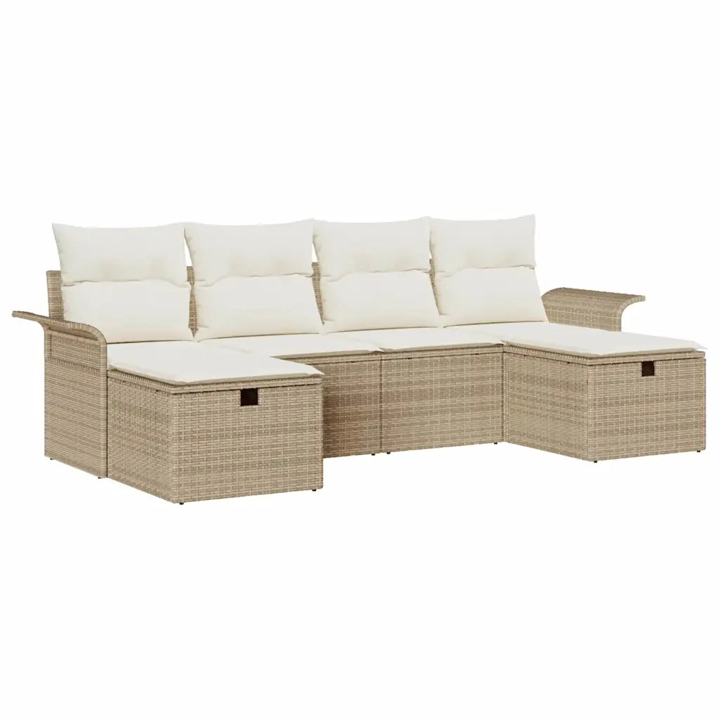 Set Divano da Giardino con cuscino 6 pcs Beige Poly Rattan 3360252