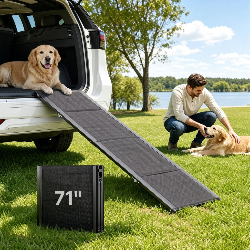 Rampa per Cani per Auto Pieghevole 180 x 50,8 cm in Alluminio e Tessuto Oxford Nero Robusta e Portatile per SUV e Camion