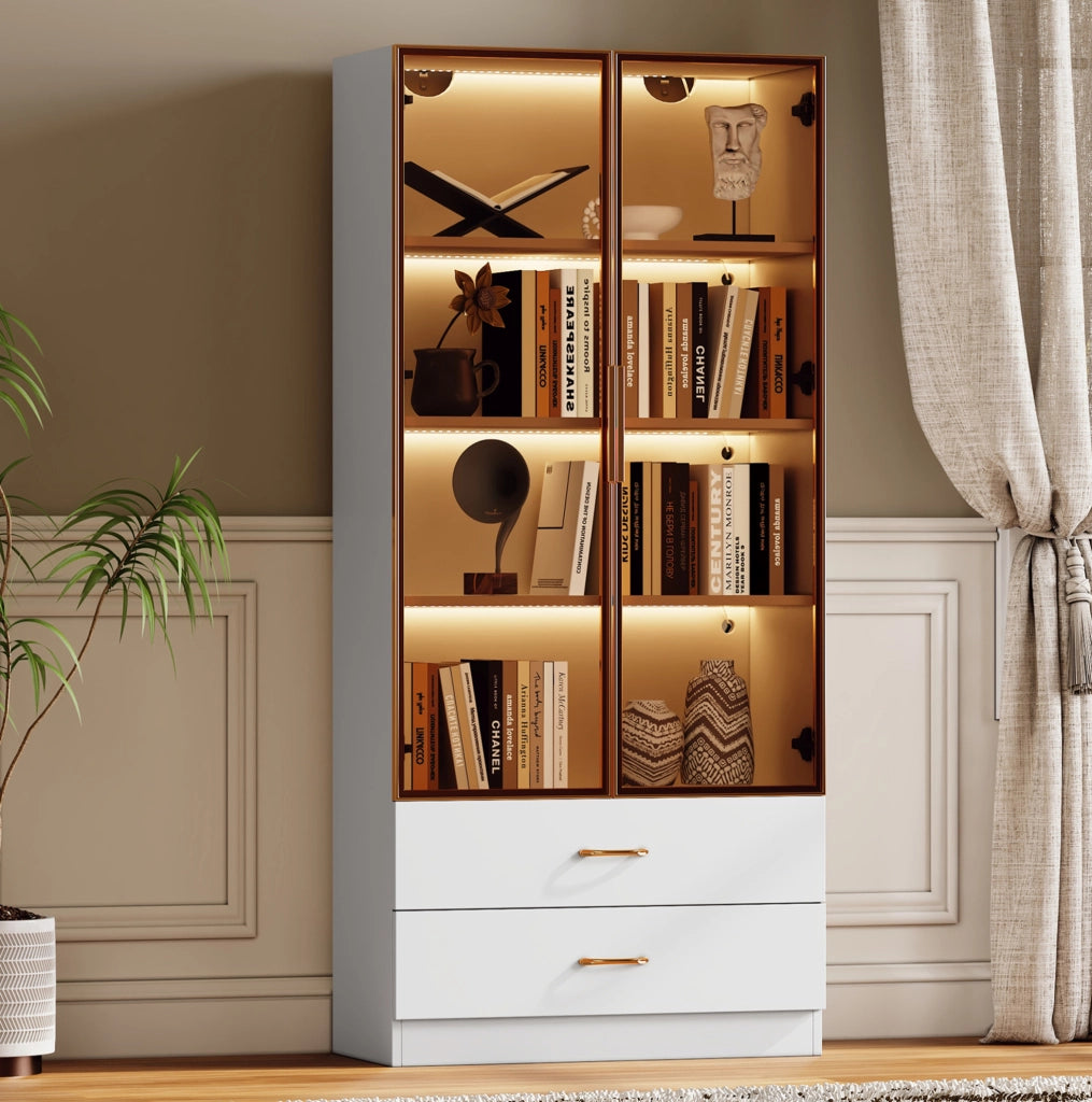 Mobile bagno alto in MDF bianco con ripiani aperti e vetro temperato