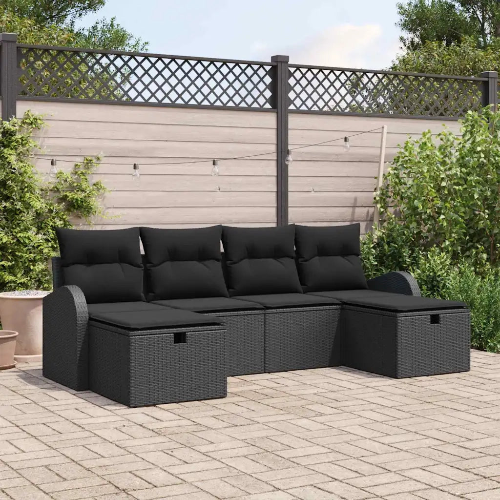 Set di divani con cuscino 6 pcs Nero polyrattan 3359122