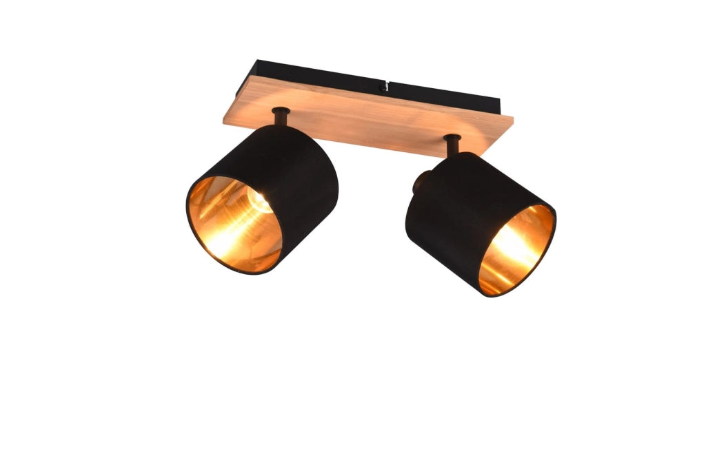 Faretto da parete TOMMY dimmerabile nero oro legno 2xE14