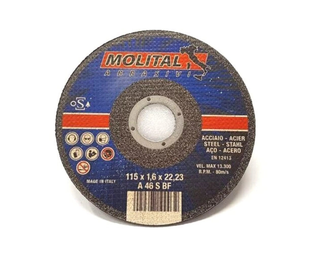 DISCO DA TAGLIO PER FERRO SOTTILE MOLITAL Ø 115x1,6 mm - 50 pezzi- MOLITAL