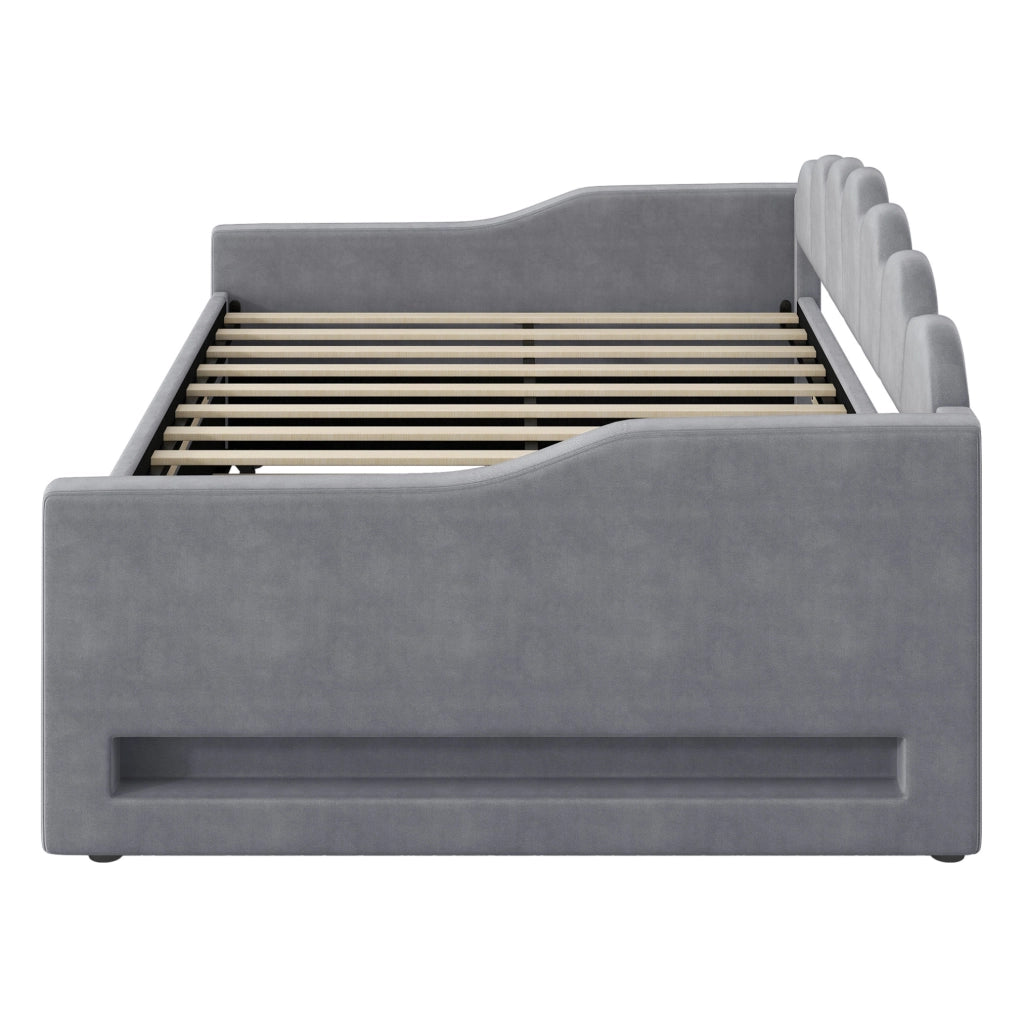 Letto daybed imbottito 140x200 cm con letto estraibile e LED; grigio