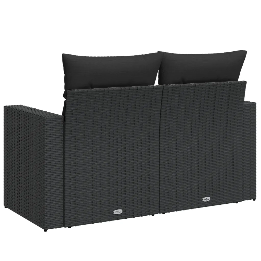 Divano da giardino con cuscini 2 posti nero in polyrattan 365971