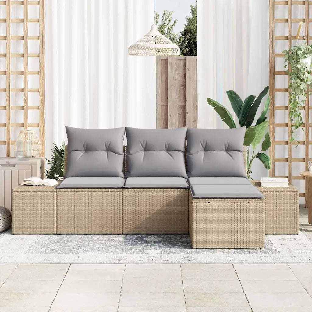 Set Divano da Giardino 4 pcs Beige e Grigio Chiaro polyrattan 3355679