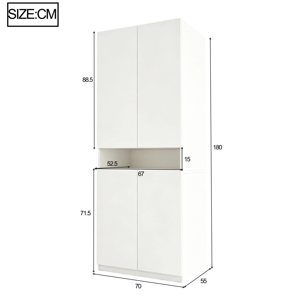 Armadio bianco 70x55x180 cm con LED, ampio spazio e ripiani illuminati
