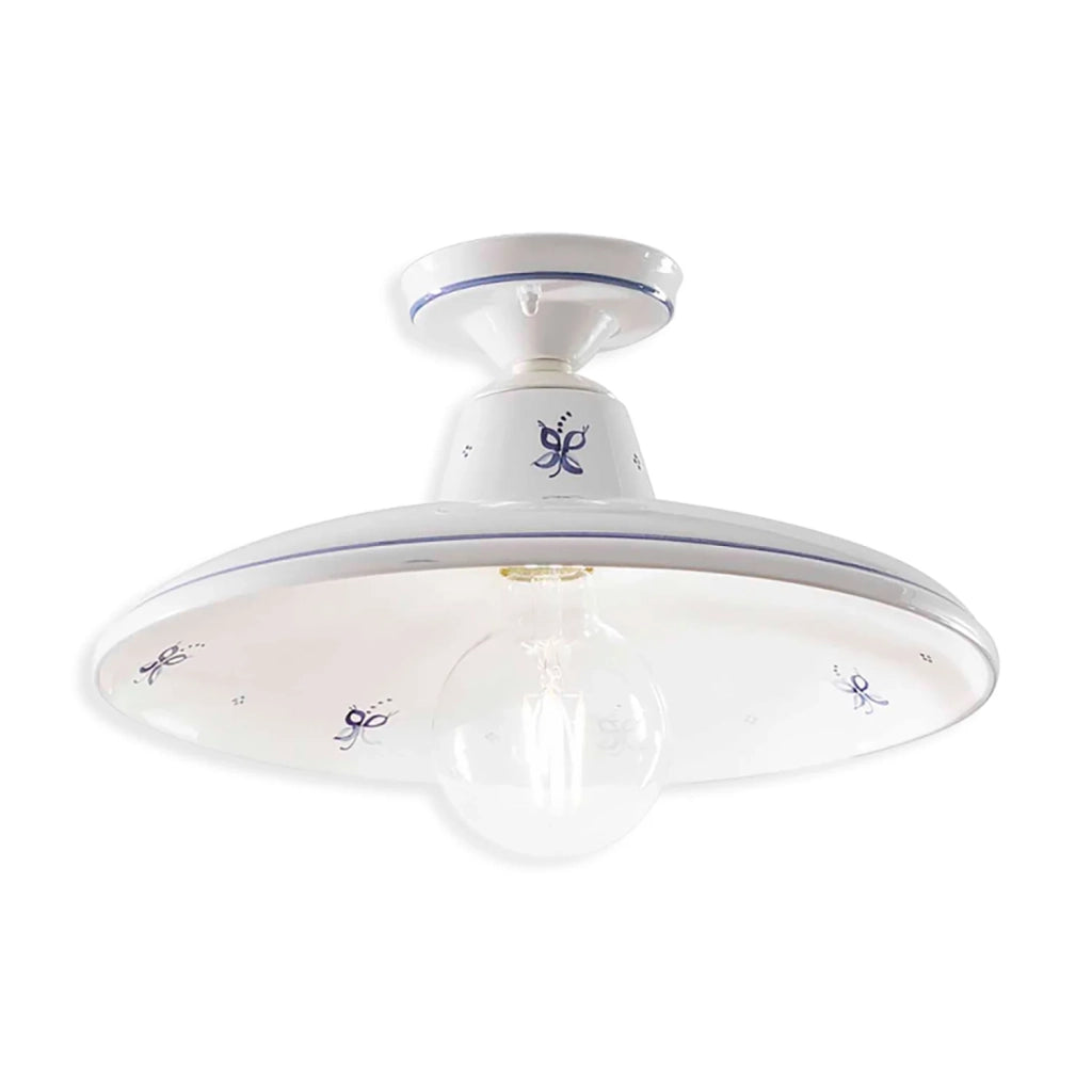 Plafoniera Classica Como Ceramica Bianco Decorato Filo Blu 1 Luce E27