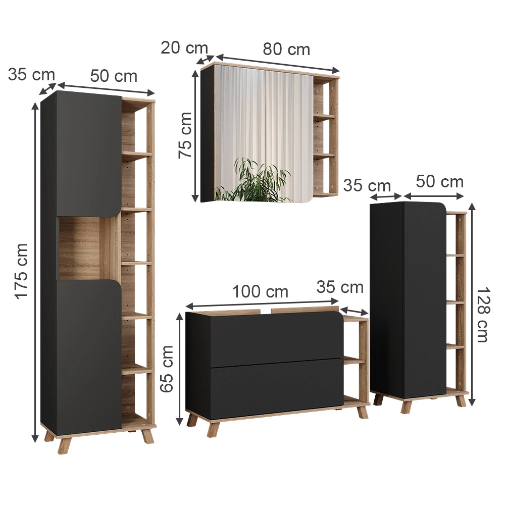 Vicco Set di mobili da bagno Sonoma/antracite 4 parti