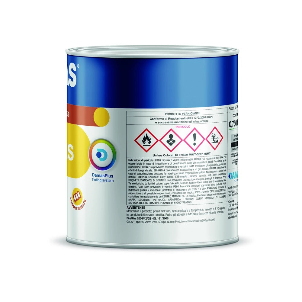 Damas unikus lucido smalto polivalente zincato alluminio plastica pvc *** formato 0,750 lt, colore- 210 bianco allumi...