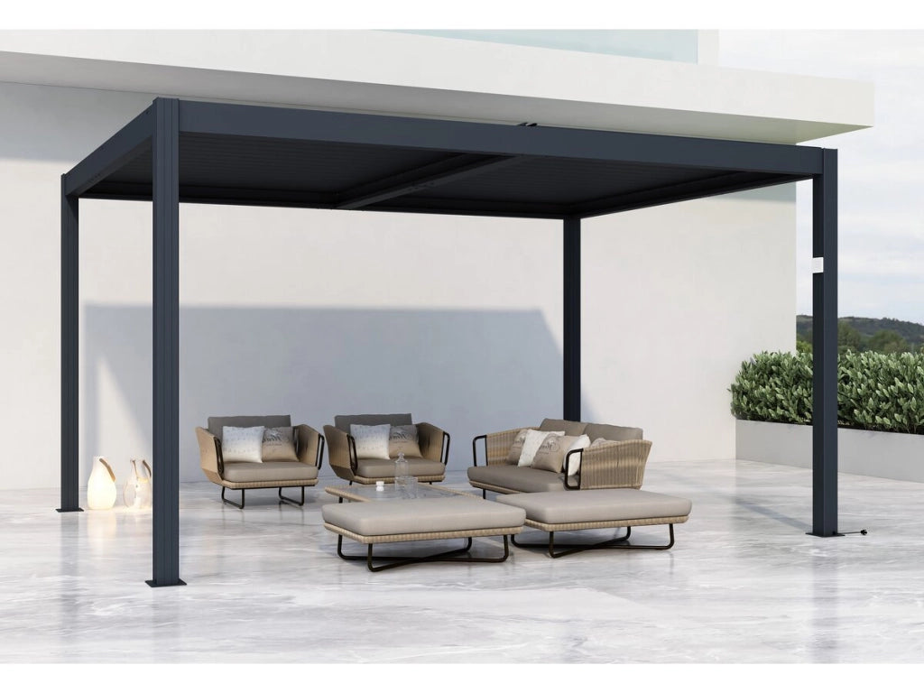 Pergola bioclimatica motorizzata a led "Windsor" in alluminio 3 x 4 - Grigio