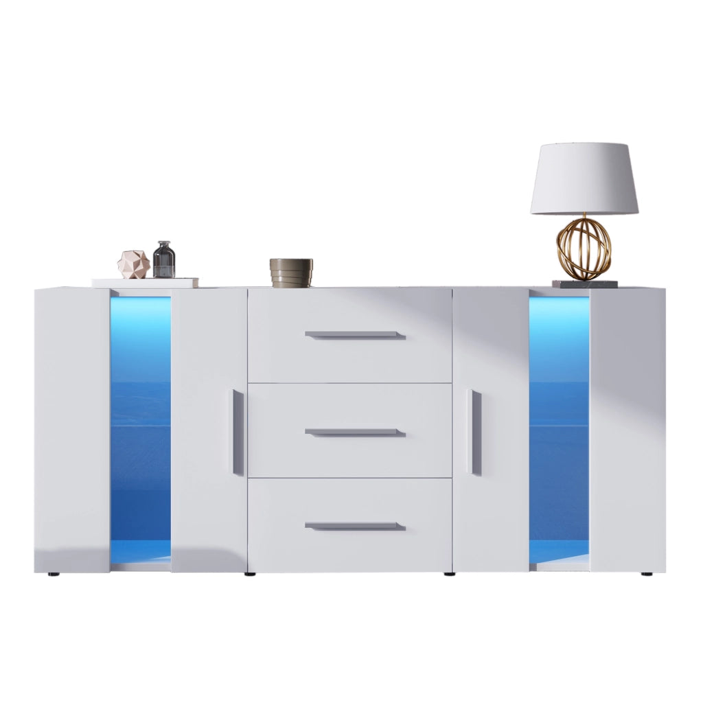 Credenza moderna con LED e USB 140x35x70 cm; bianco