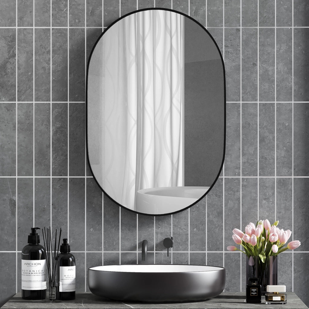 Specchio da Parete per Bagno Ovale ¨C Minimal ¨C Nero, Alluminio, 60x90cm