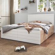 Letto matrimoniale 180x200 con due cassetti bianco e rovere