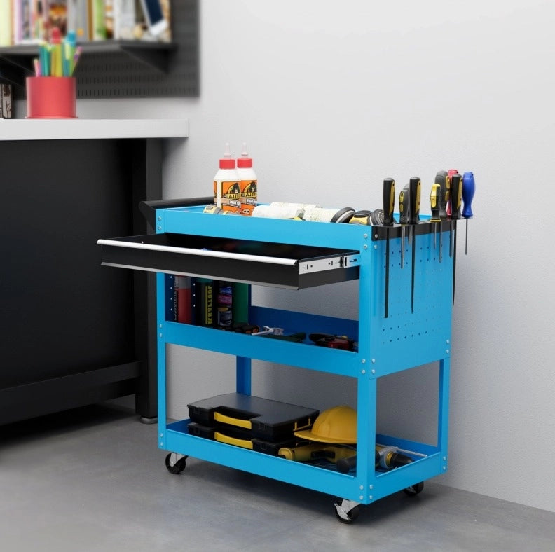 Carrello porta attrezzi in metallo blu a 3 livelli