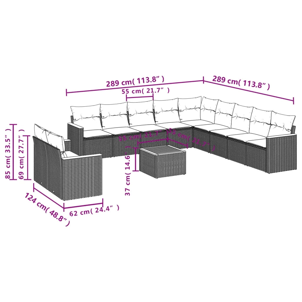 Set Divano da Giardino 12 pz con Cuscini Beige Misto Polyrattan 3226136