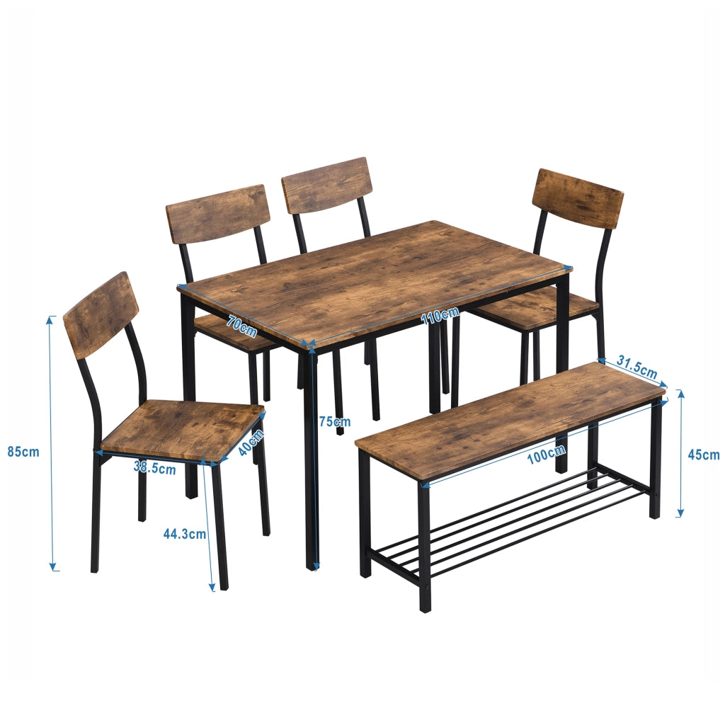 Set tavolo da pranzo con 4 sedie e sgabello marrone in MDF e acciaio