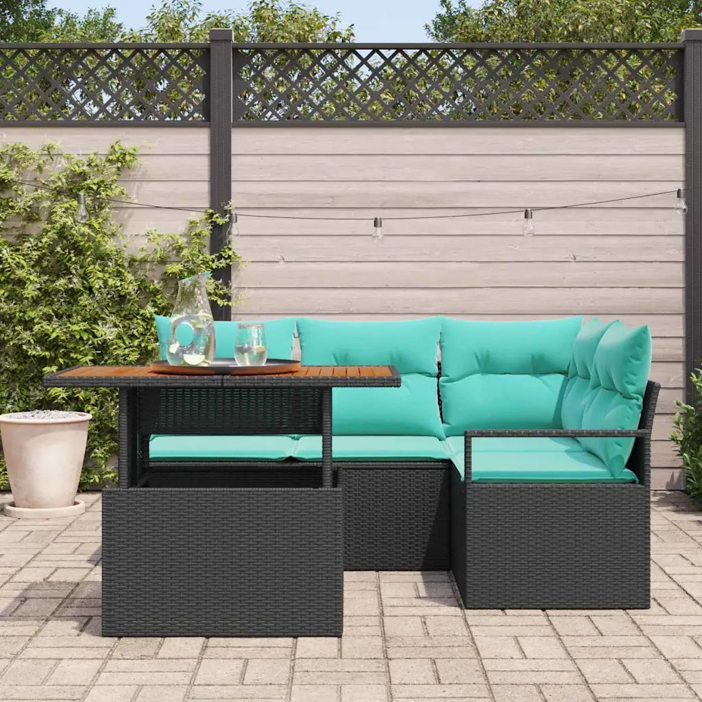 Set da Pranzo per Giardino con cuscino 5 pcs Nero e Verde acqua 3349710