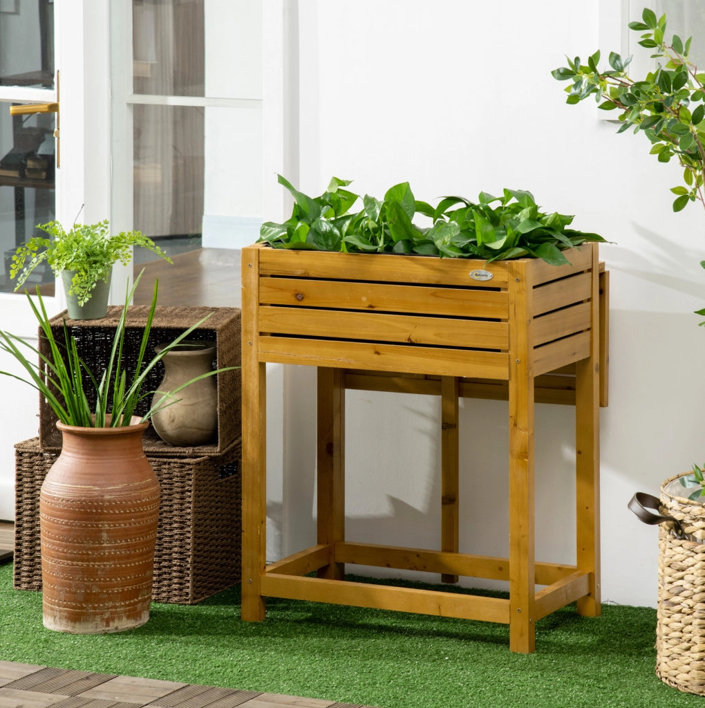 Fioriera rialzata con piano di lavoro pieghevole 64x63x74,5 cm in legno marrone