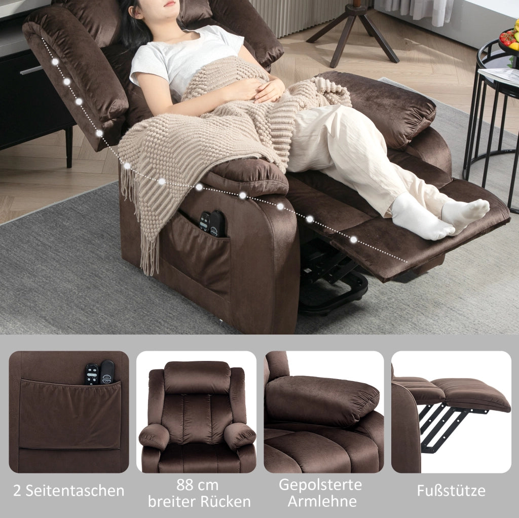 Poltrona relax elettrica marrone con alzata, massaggio e calore