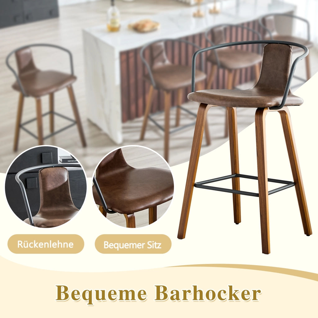 SGABELLO DA BAR con braccioli, seduta 42 cm, legno marrone, Set da 2 pezzi