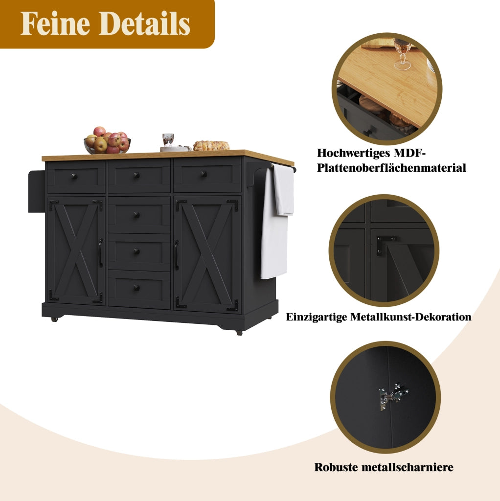 CARRELLO SERVIZIO PIEGHEVOLE 147x70x93 cm Nero MDF e Metallo