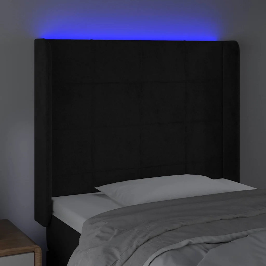Testiera a LED Nera 103x16x118/128 cm in Velluto 3124092