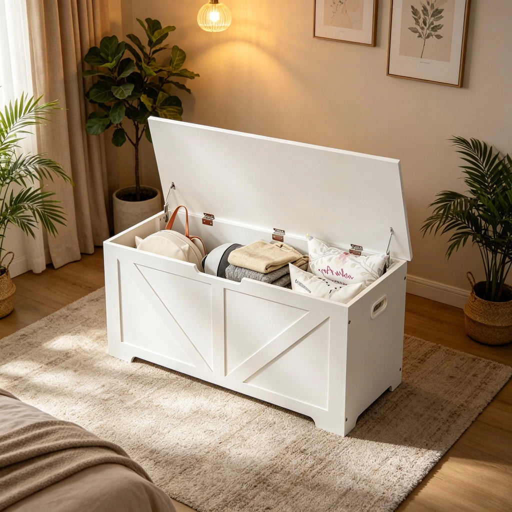 PANCA Contenitore 100x47x40 cm Legno Bianco