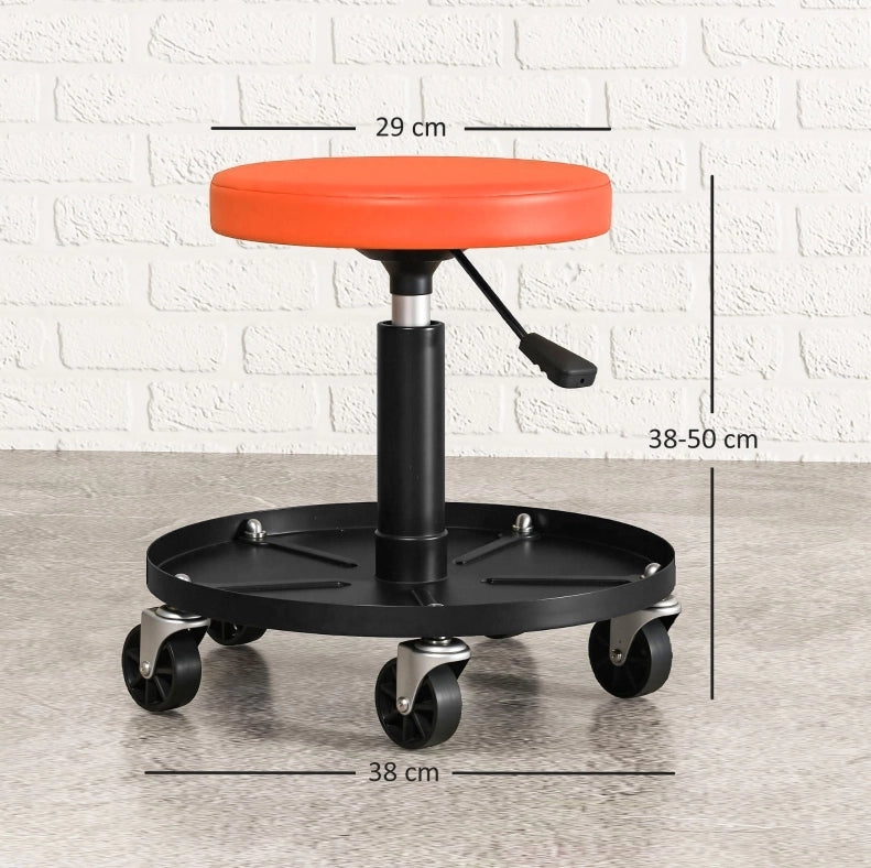 Sgabello da officina con ruote 38x38x50 cm in acciaio arancione regolabile –