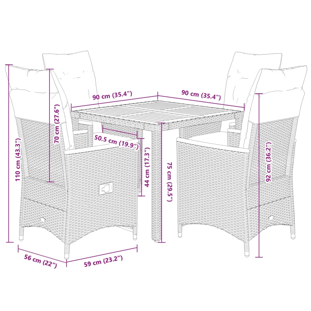 Set da Pranzo da Giardino 5 pz con Cuscini in Polyrattan Grigio 3276845