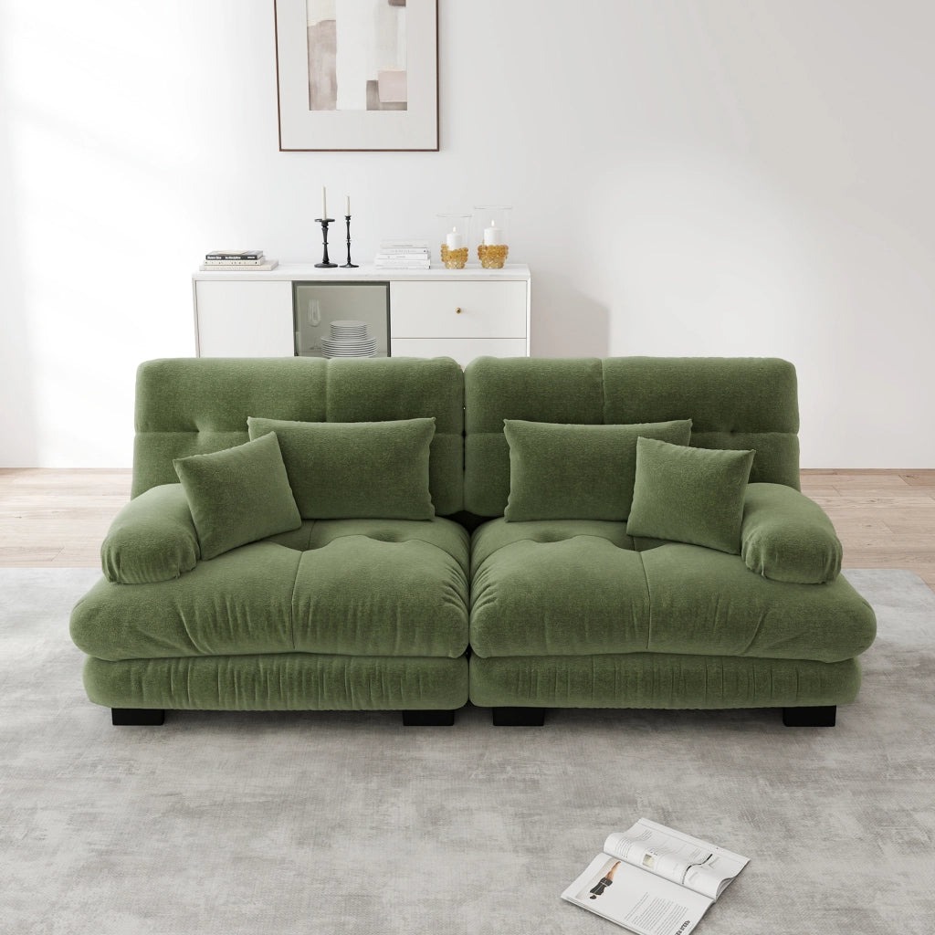 Divano Angolare Chenille ¨C Xylo ¨C Verde, Cuscini, Legno Massello