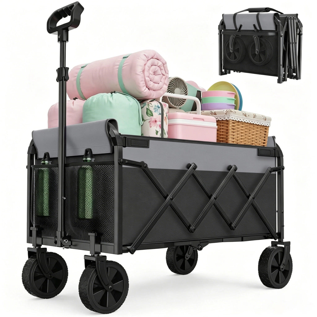 Carrello pieghevole 74 x 46 x 96,5 cm in acciaio nero per spesa e campeggio