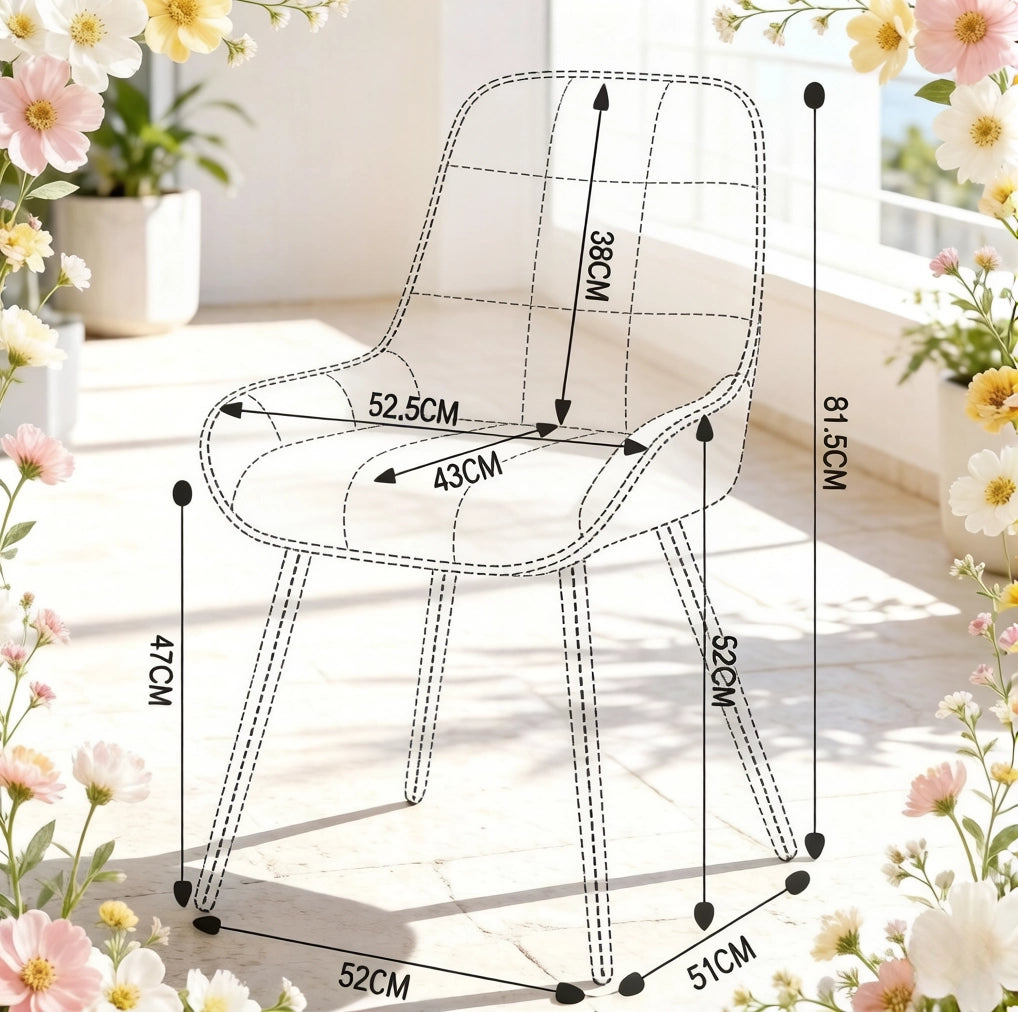 SEDIA Imbottita in Velluto Turchese Set da 4 pezzi, 81,5 cm