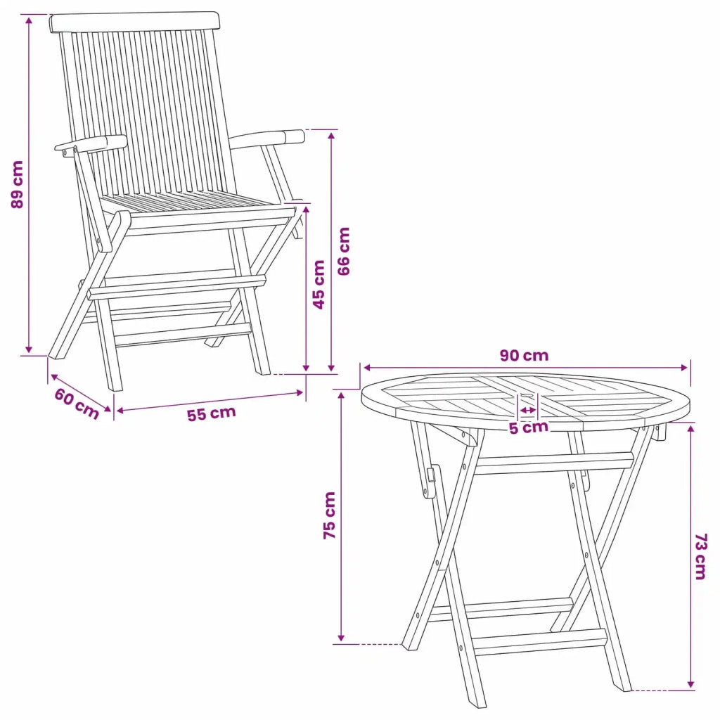 Set Bistro da Giardino Pieghevole 3 Pezzi Naturale 3434097