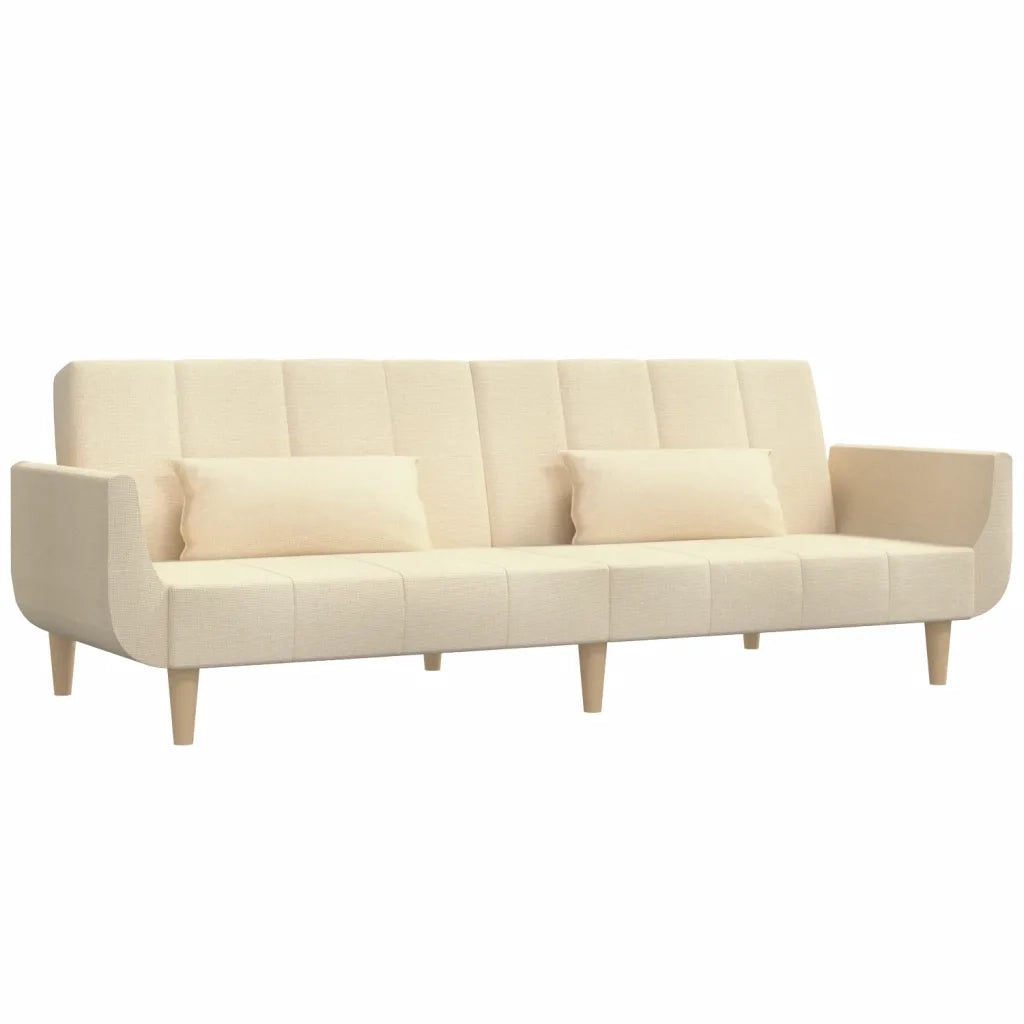 Divano Letto a 2 Posti con 2 Cuscini Crema in Tessuto 375872
