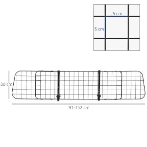 Griglia di separazione auto universale per cani, regolabile 91-152 x 30 cm, protezione bagagliaio