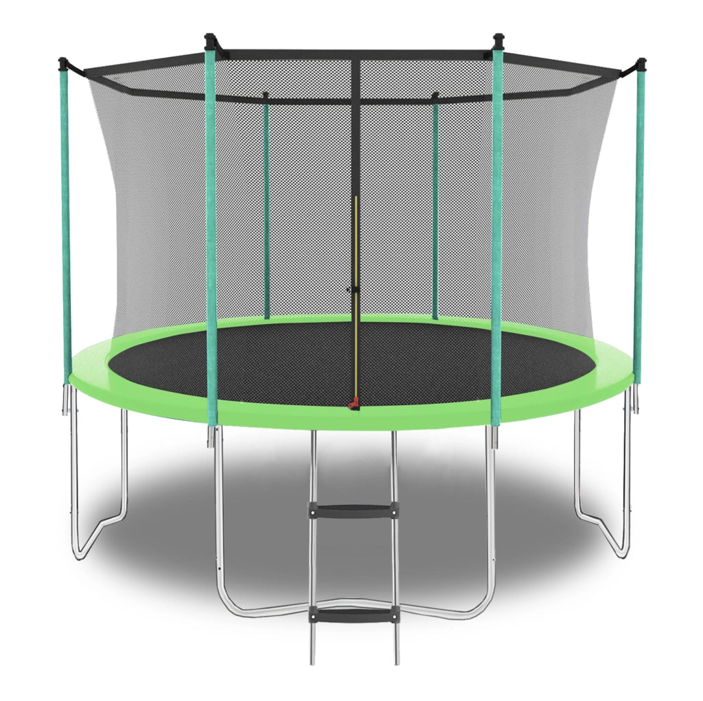 TRAMPOLINO da esterno e interno 243,84 x 243,84 cm Verde con rete di sicurezza e scala