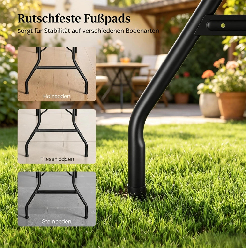 TAVOLO PIEGHEVOLE 180x74x70 cm HDPE e Metallo Nero
