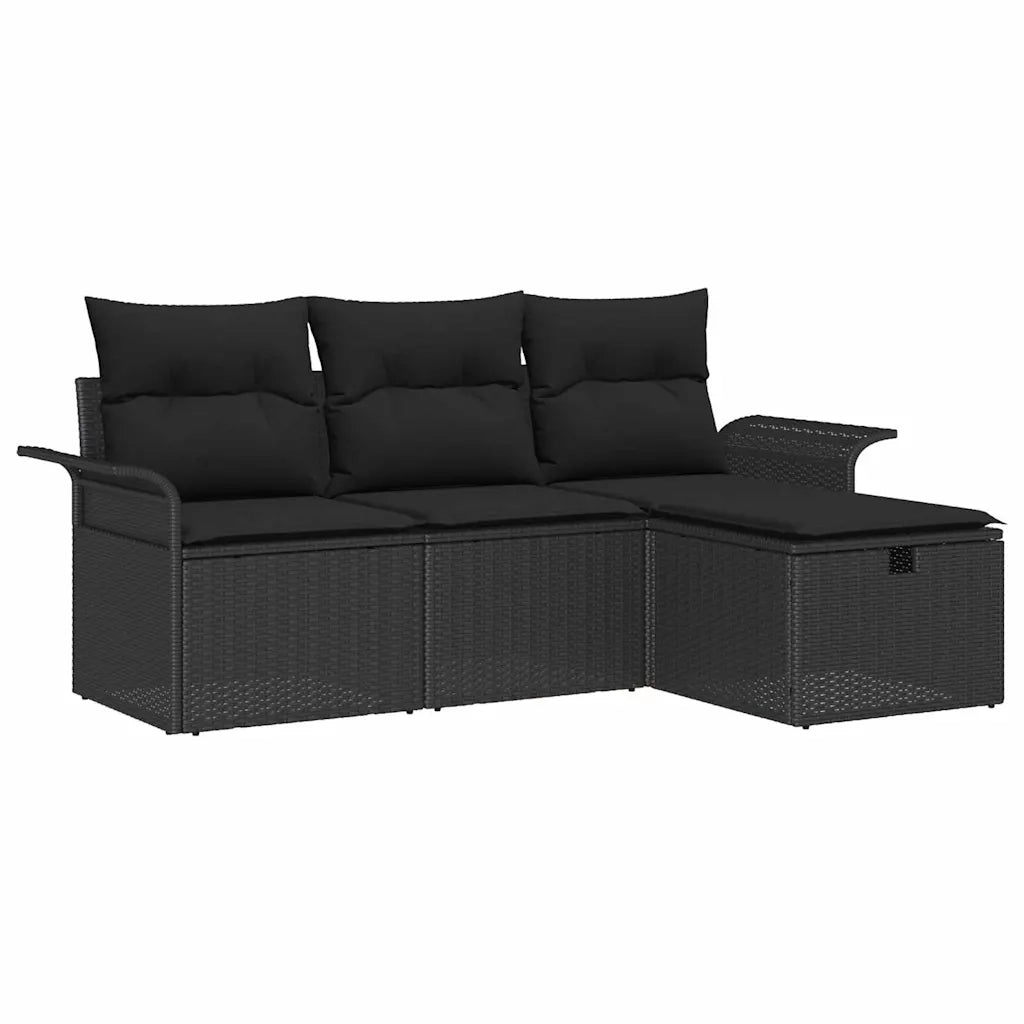 Set Divano da Giardino con cuscino 4 pcs Nero polyrattan 3358852