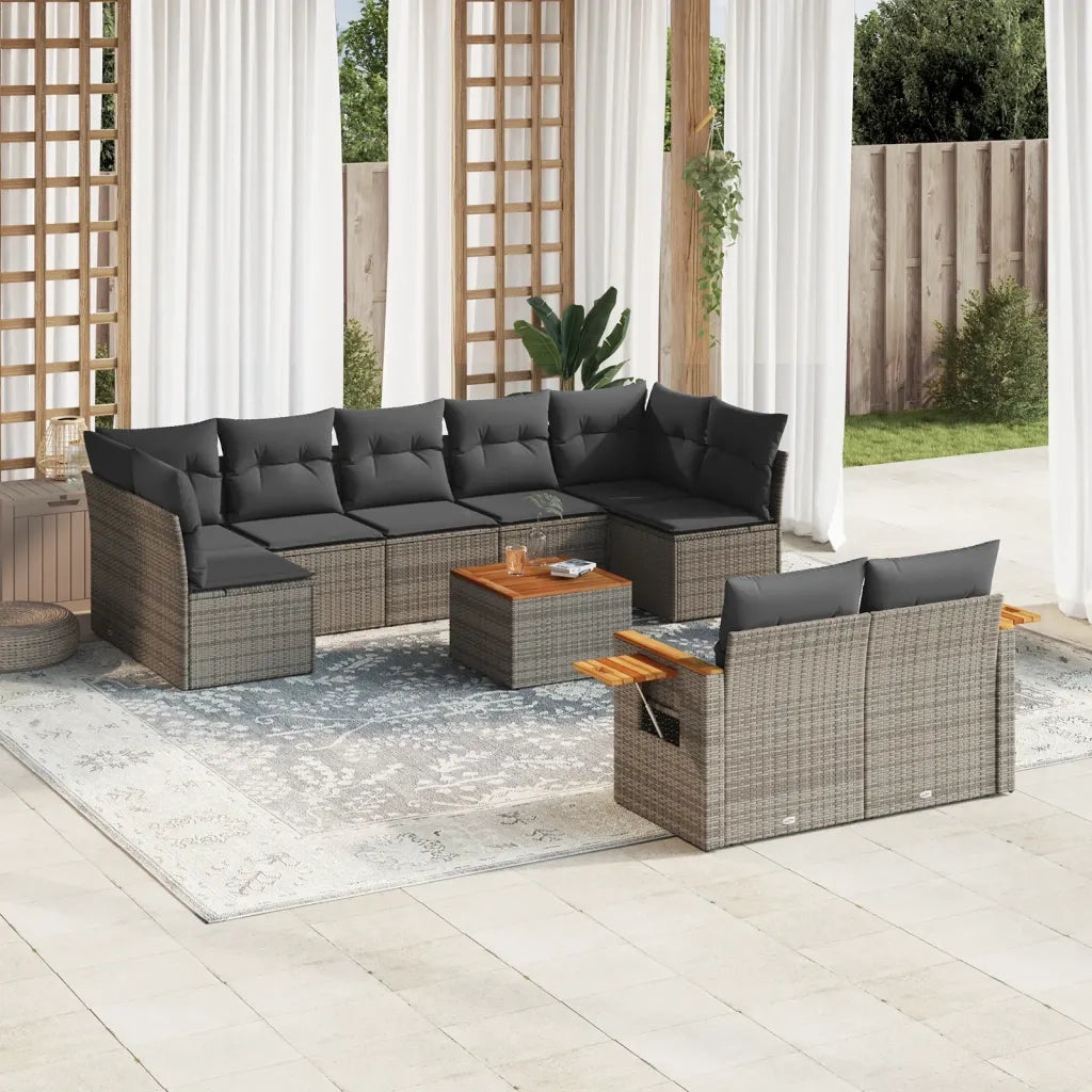 Set Divano da Giardino 10 pz con Cuscini Grigio in Polyrattan 3227138