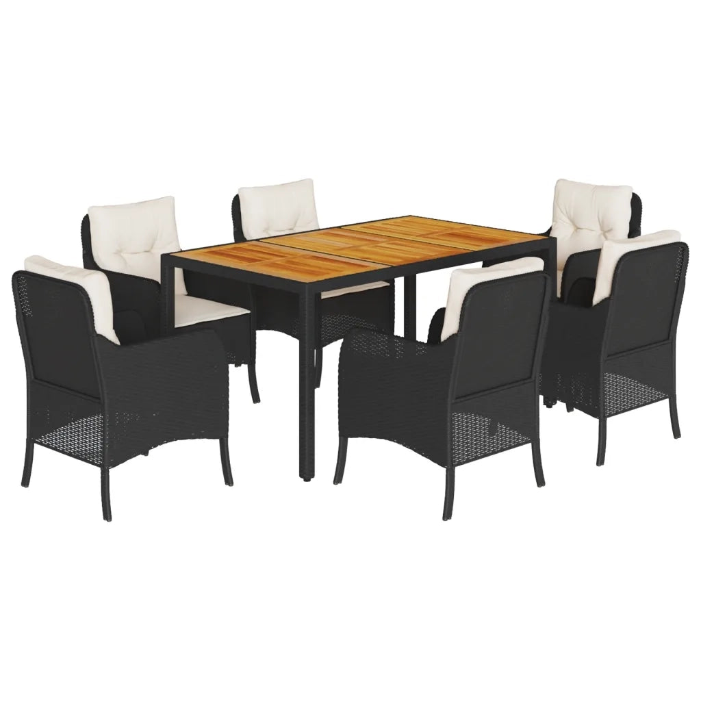 Set da Pranzo da Giardino 7 pz Nero con Cuscini in Polyrattan 3211863