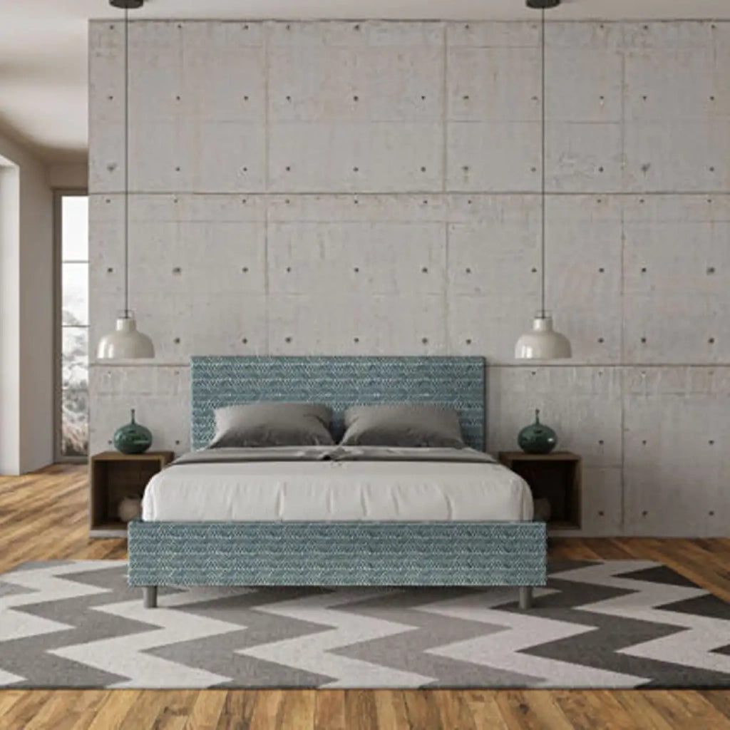 Letto matrimoniale con rete imbottito 160x210 tessuto Aragona 8 blu Adele