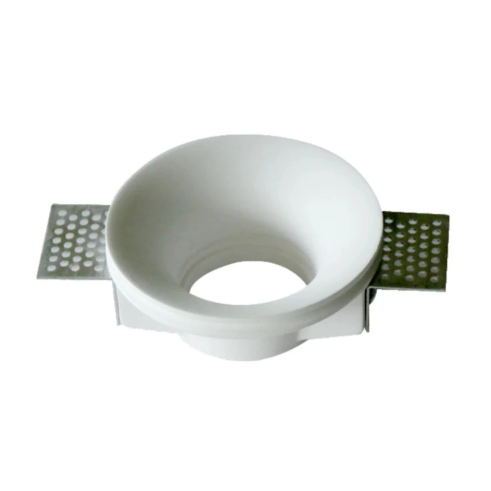 Portafaretto da incasso in gesso a scomparsa, compatibile con faretti GU10, foro incasso Ø105mm, design minimalista per soffitti in cartongesso