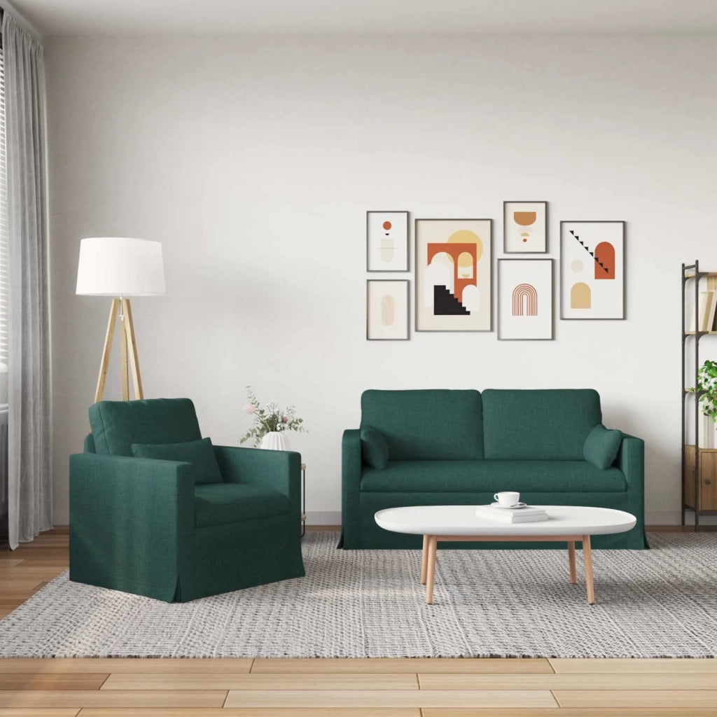 Set di divani 2 pz Verde Scuro Tessuto 3407540