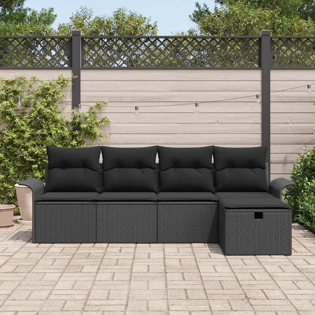 Set Divano da Giardino con cuscino 5 pcs Nero polyrattan 3358862