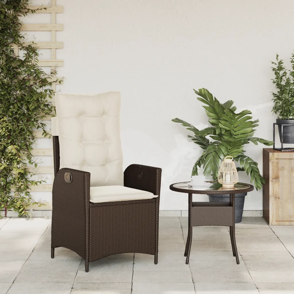 Sedia Reclinabile da Giardino con Cuscini Marrone in Polyrattan 365258