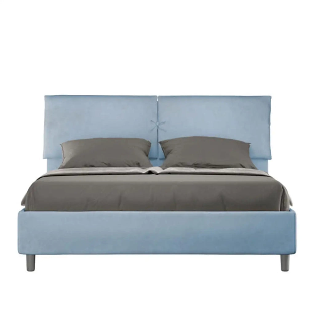 Letto matrimoniale con rete imbottito 160x190 microfibra azzurro Mados