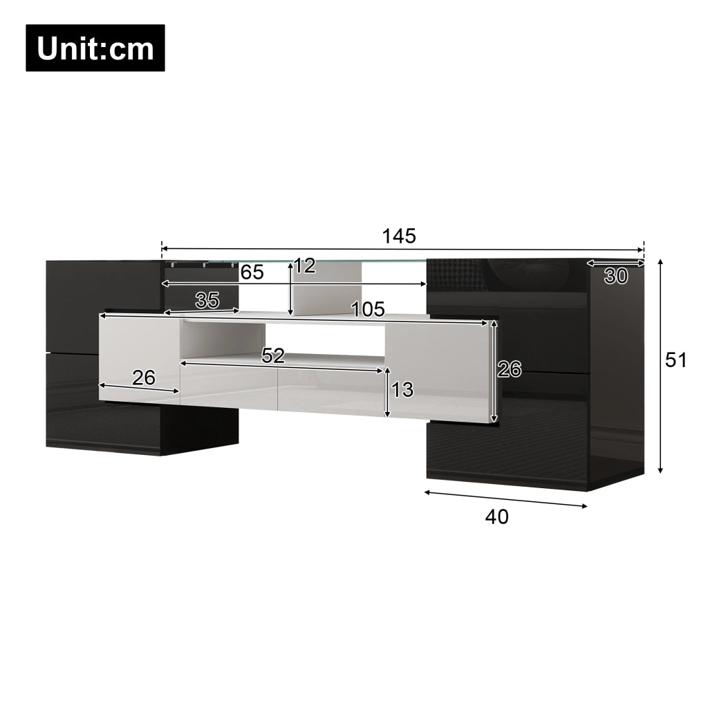 Mobile TV elegante - Zephmum - 145 cm - Bianco lucido - LED
