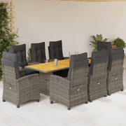 Set da Pranzo da Giardino 9 pz con Cuscini in Polyrattan Grigio 3212712